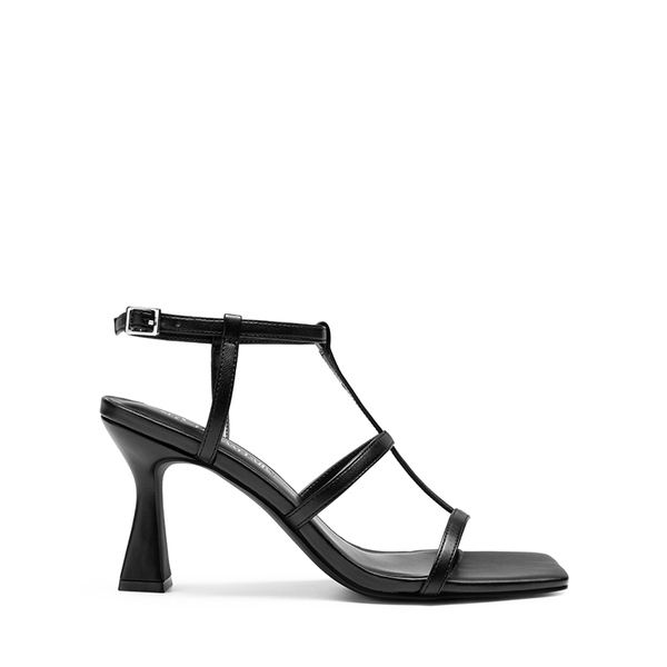 T-strap Square Toe Heel Sandals - BLACK - 3